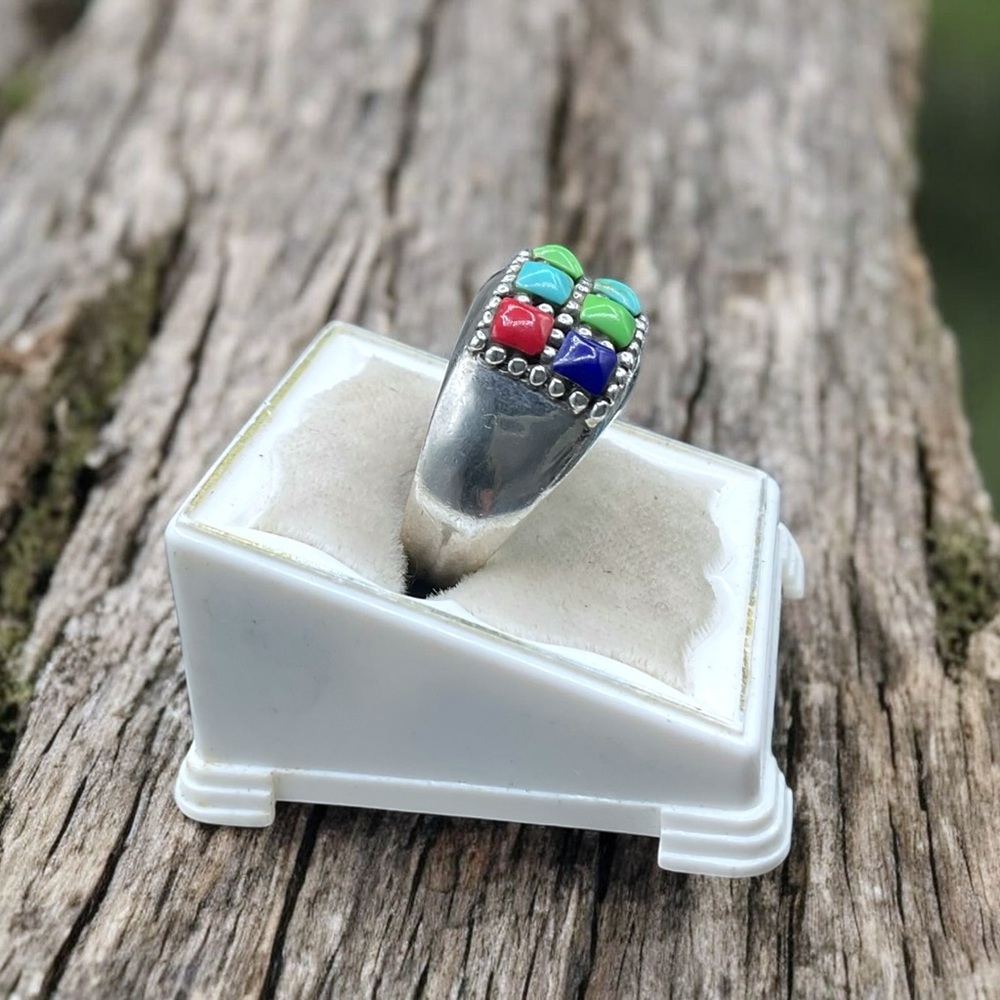 🌺 Sterling Silver Multicolor Stone Ring – Southwest / Zuni Style - Picture 2 of 8